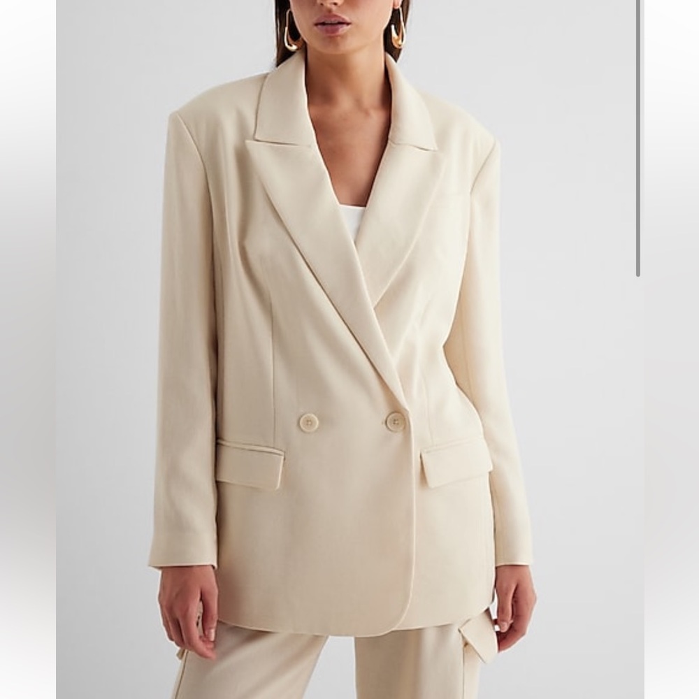 NWT Express Oversized Blazer Cream Summer Top Aritzia Like Blazer Crepe XS